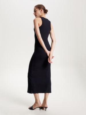 Vestido longo canelado justo ao corpo