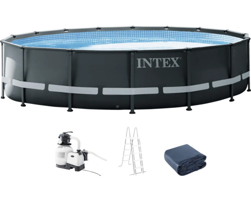 Intex Ultra ronde opzetzwembadset Ø 488 x 122 cm inclusief zandfiltersysteem, ladder, afdekzeil, grondzeil & aansluitslang, grijs