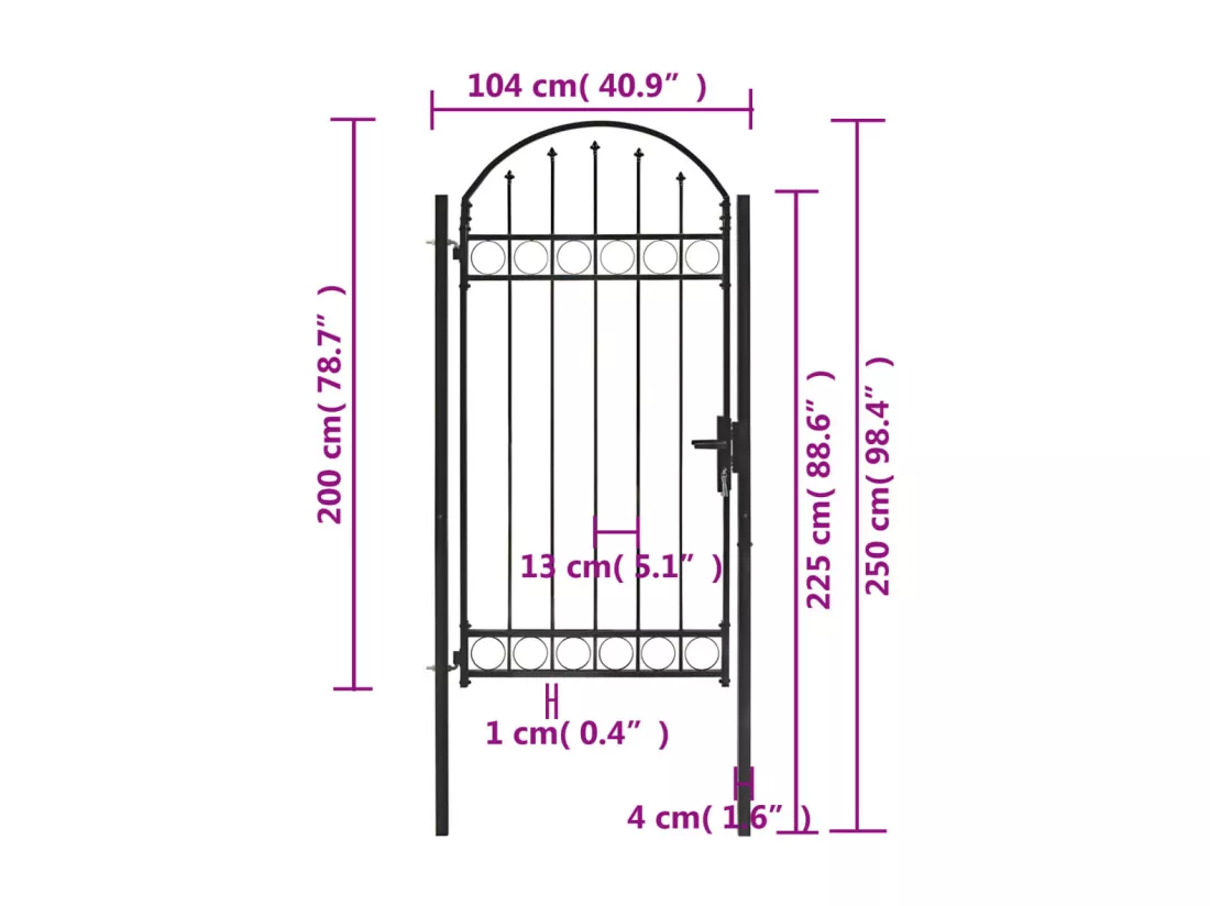 Portail de jardin avec dessus arqué Acier 100x250 cm Noir