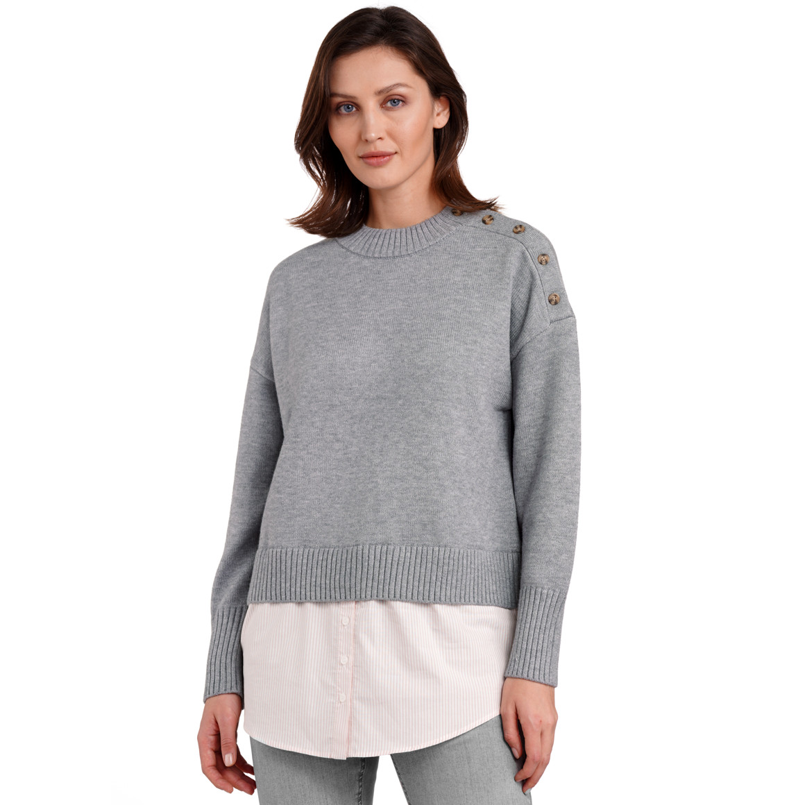 Gina Benotti Damen Strickpullover im Lagen-Look grau