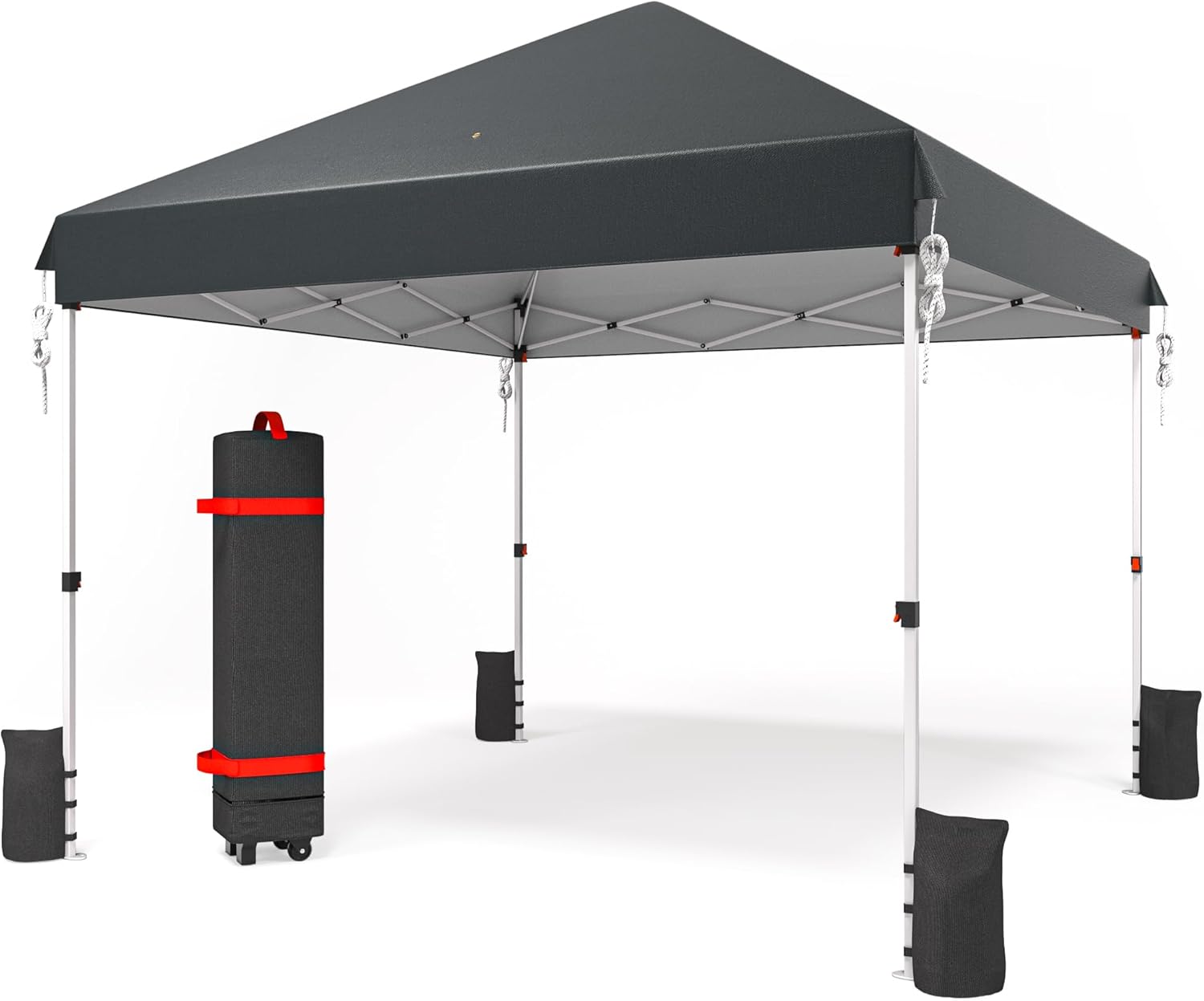 Pop up Pavillon 3x3 Wasserdicht Stabil Winterfest, Faltpavillon mit Gewichte, Pavillon Faltbar Höhenverstellbar mit Tasche mit Rollen, Partyzelt UV Schutz 50+, Gartenzelt, Dunkelgrau