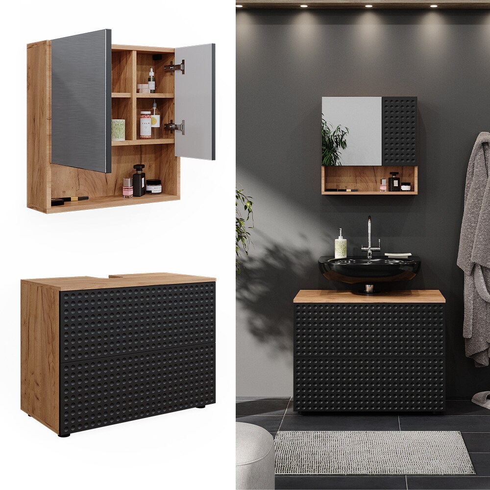 Vicco Badmöbel-Set Irma Eiche Anthrazit 2-teilig Spiegelschrank Waschbeckenschrank 80 cm