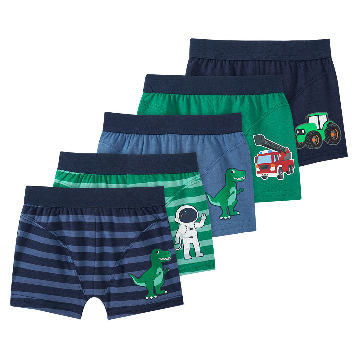 Topolino 5 Jungen Boxer in verschiedenen Dessins grün / dunkelblau / blaugrau
