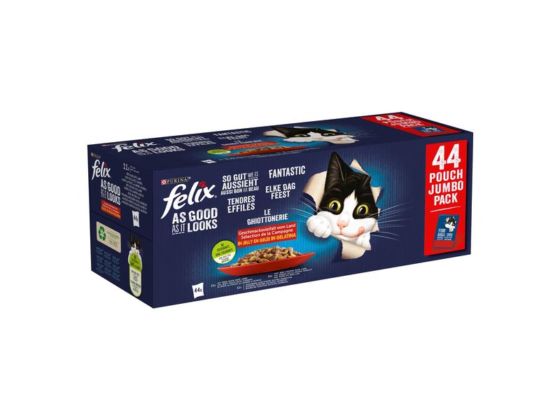 Felix Nassfutter AGAIL Fleisch Auswahl, 44 x 85 g Alleinfutter für ausgewachsene Katzen