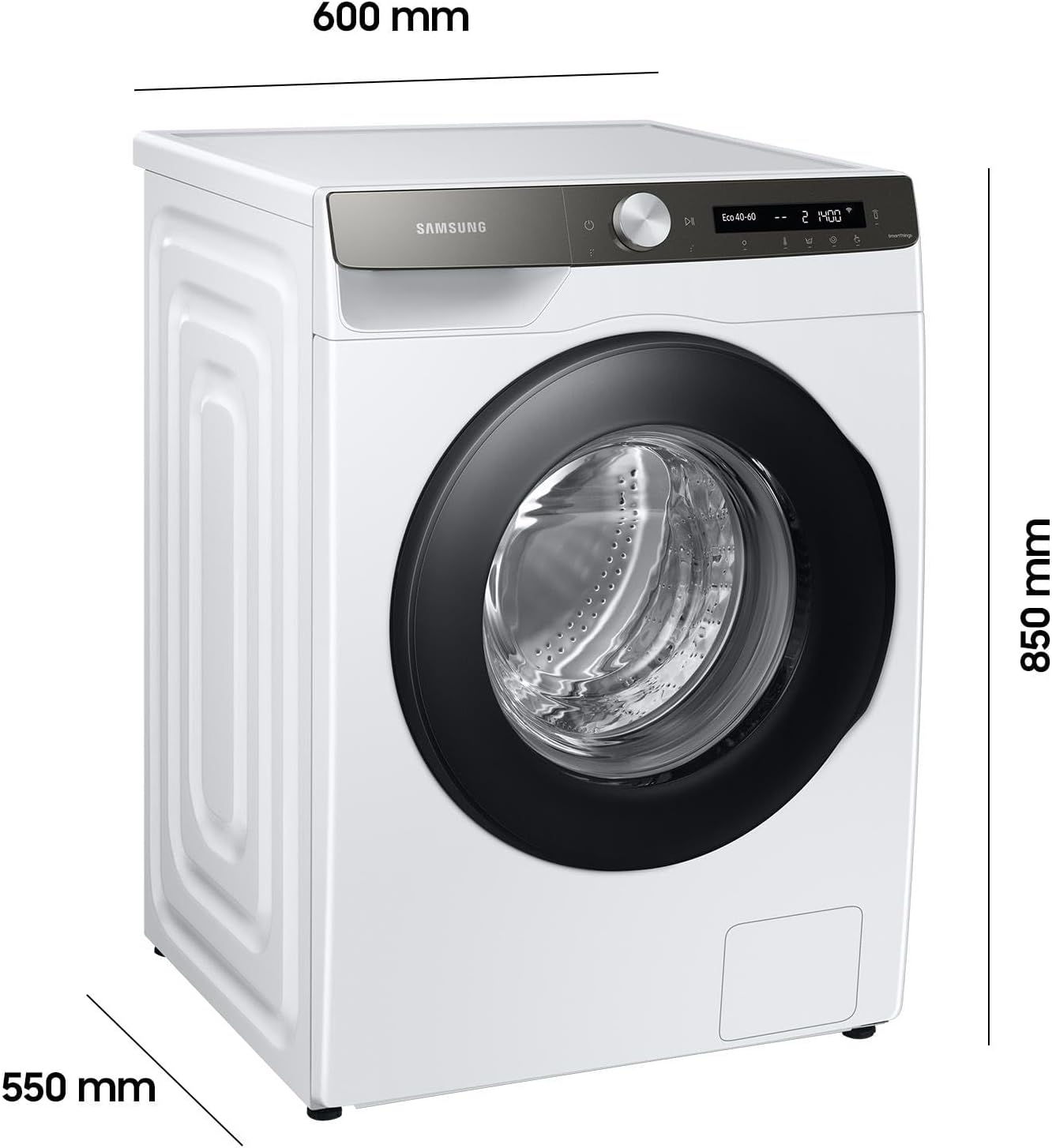 Samsung Waschmaschine, 8 kg, 1400 U/min, Ecobubble, Automatische Waschmittel- und Weichspülerdosierung, Weiß/Schwarz, WW8ET534AATAS2