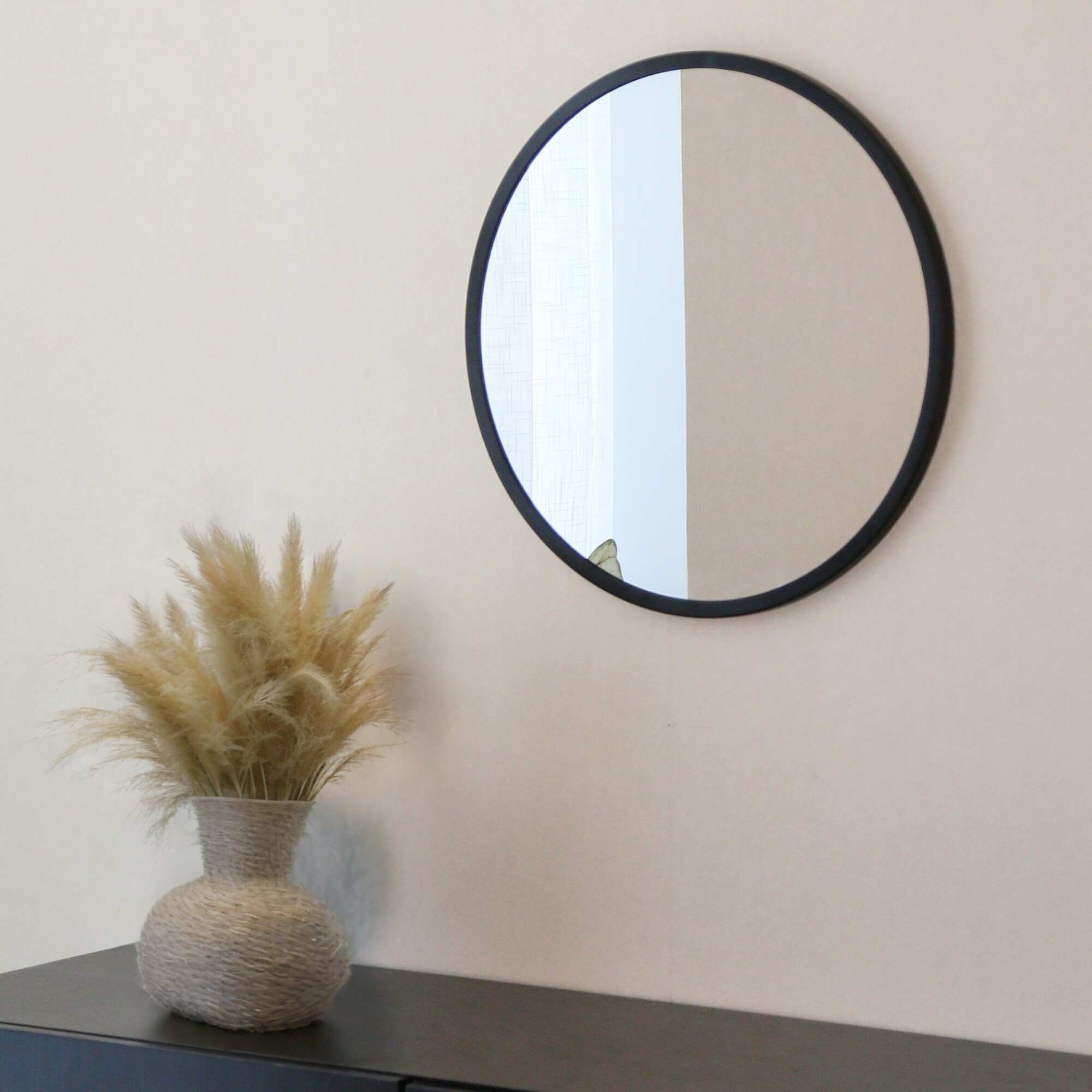 Albatros Spiegel rund schwarz mit Metallrand, 60cm Durchmesser, für Wohnzimmer, Badezimmer, Flur, Schlafzimmer, groß, Wand