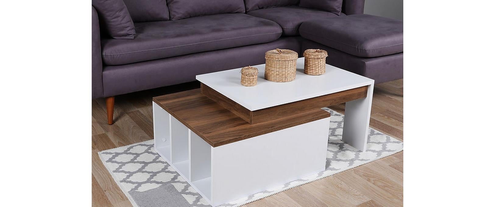 Couchtisch Kolarado 90 x 37.4 x 60 cm, Nature/Weiss<br>Wohnzimmertisch