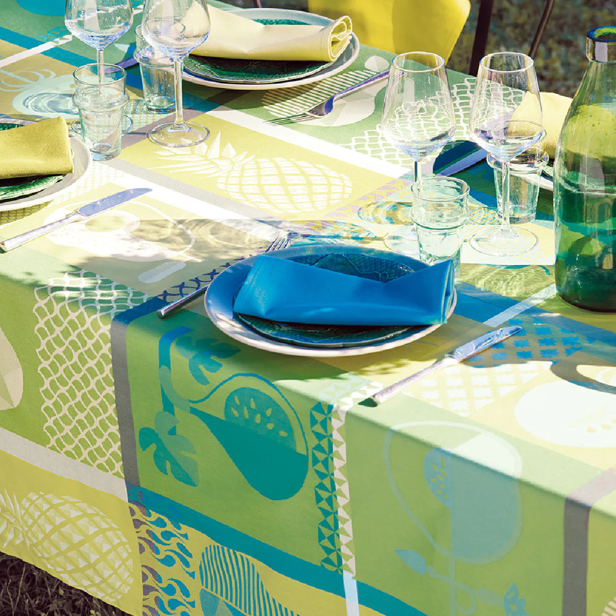 Nappe enduit imperméable pur coton vert 150X220 Garnier Thiebaut