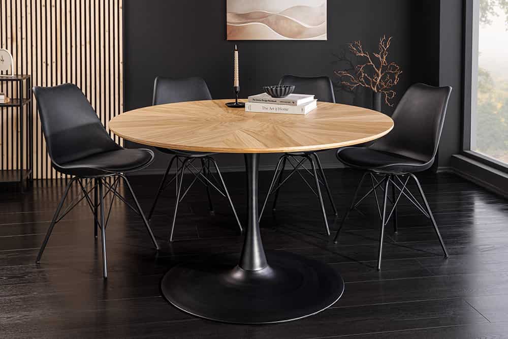 Runder Esstisch ATELIER 120cm natur Eiche schwarz Metall Säulenfuß