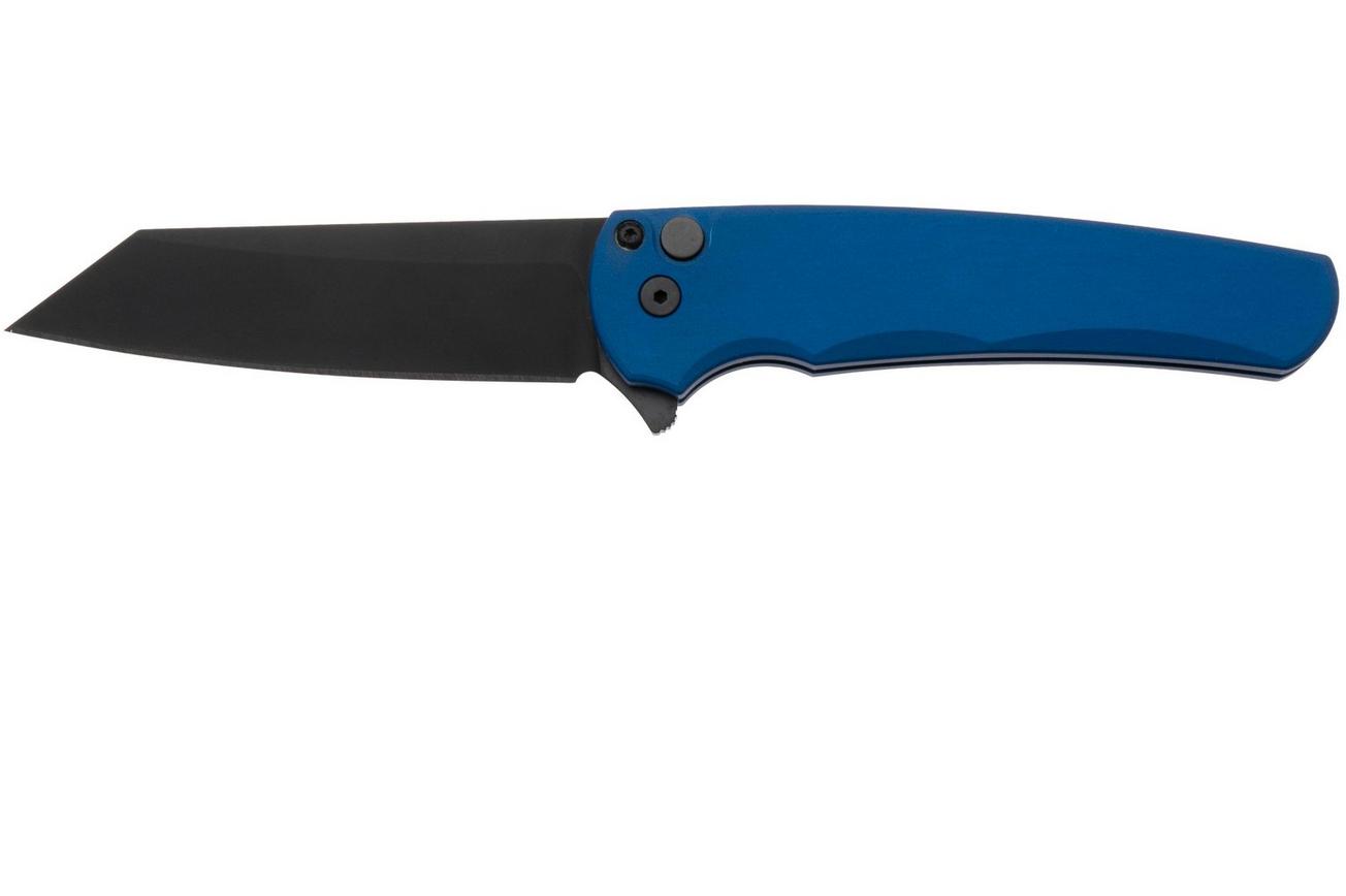 Pro-Tech Malibu 5403-BLUE, DLC MagnaCut Reverse Tanto, Blue Aluminum, Black Hardware zakmes