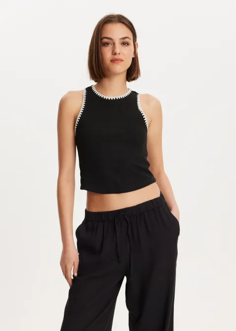 Singlet met borduursel zwart (ZWART)