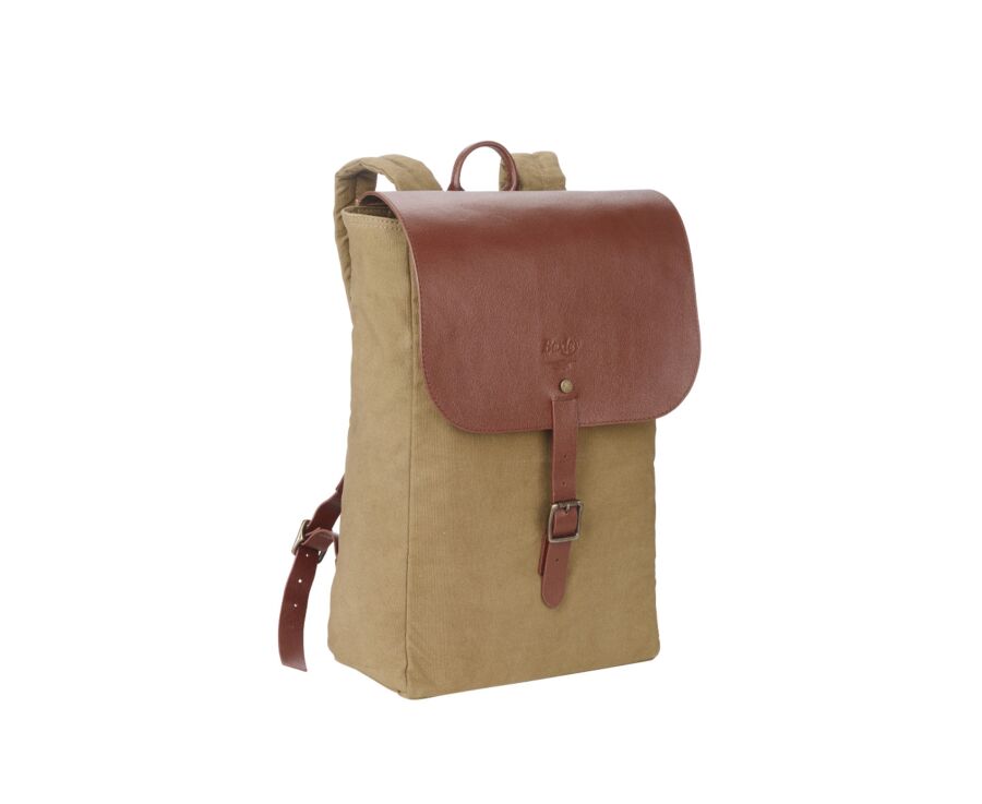 Sac à dos en toile kaki et cuir grainé Châtaigne - HUNTINGTON