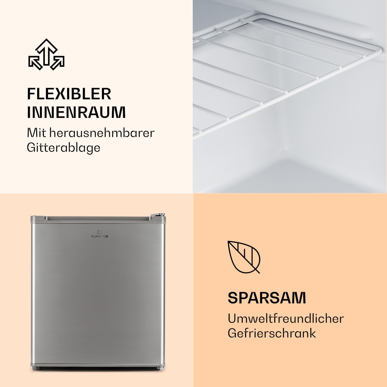 Klarstein Mini Gefrierschrank, Klein & Leise, Freistehender, 33L Kleiner Tiefkühlschrank mit Eiswürfelform & Eisschaber, Effiziente, Kompakter Freezer