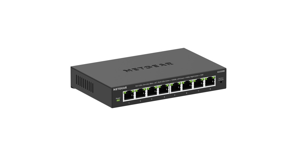 Netgear8-poorts Gigabit Ethernet Plus-switch (GS308Ev4)  (Zwart, Unmanaged)