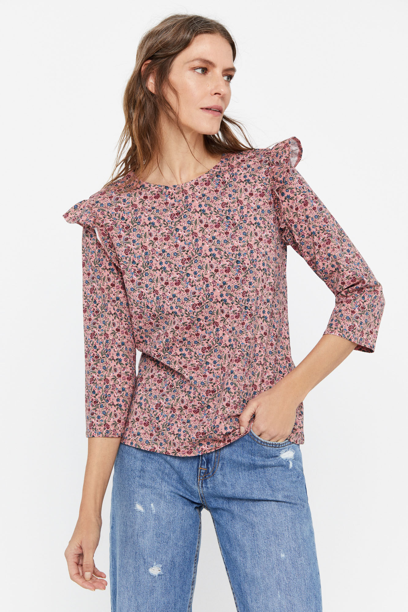 Camiseta básica com babados - Fúcsia