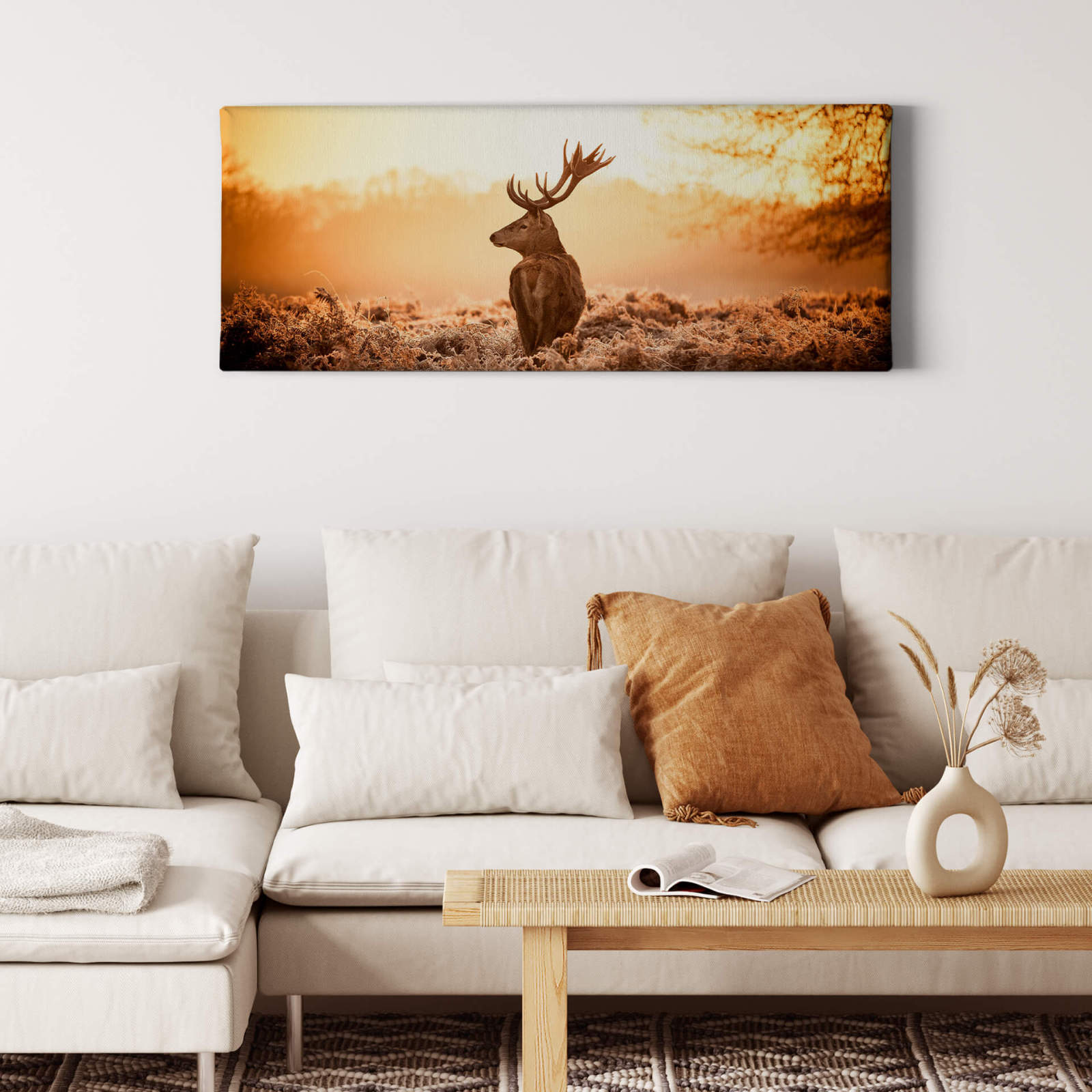 Leinwandbild MAJESTÄTISCHER HIRSCH - braun-orange - 100x40 cm