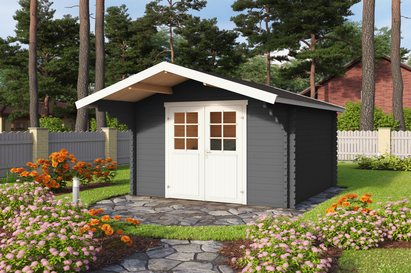 Gartenhaus VILJANDI - carbongrau - Fichte massiv - 300x300 cm