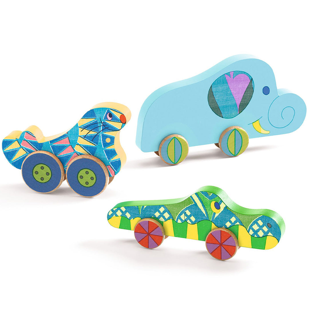 djeco houten puzzel puzz & roll bariolo - 9st