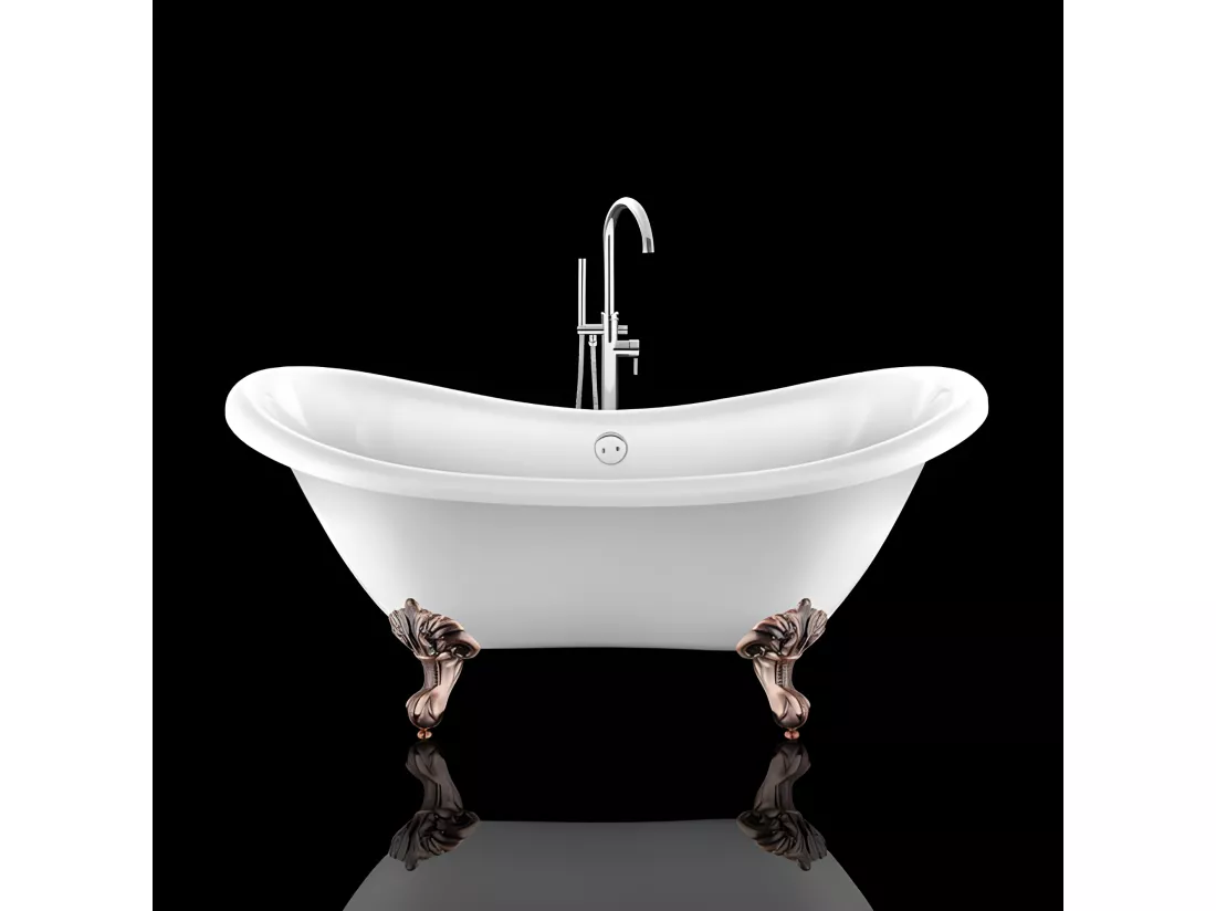 Baignoire ancienne rétro sur pieds DARLINGTON Blanche 175 cm Pieds d'Aigle Cuivre rouge vieilli