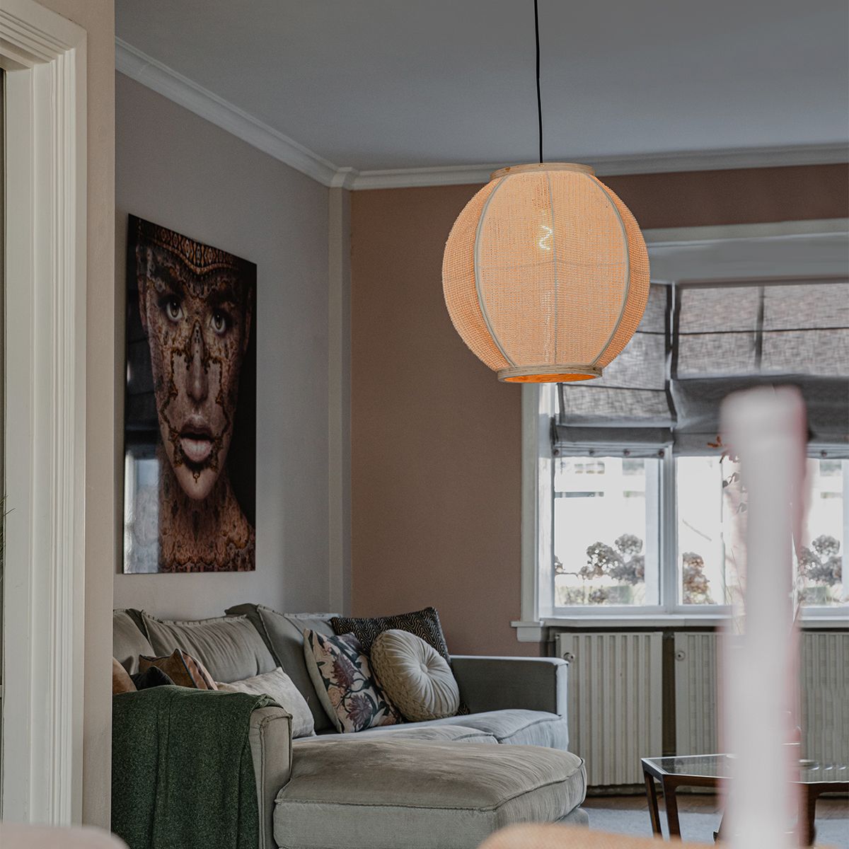 Oosterse hanglamp naturel stof 46 cm - Rob