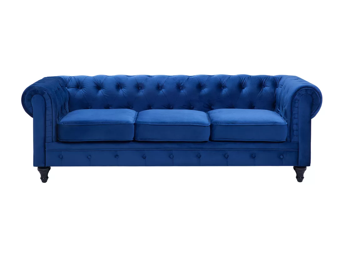 Canapé 3 places en velours bleu cobalt CHESTERFIELD