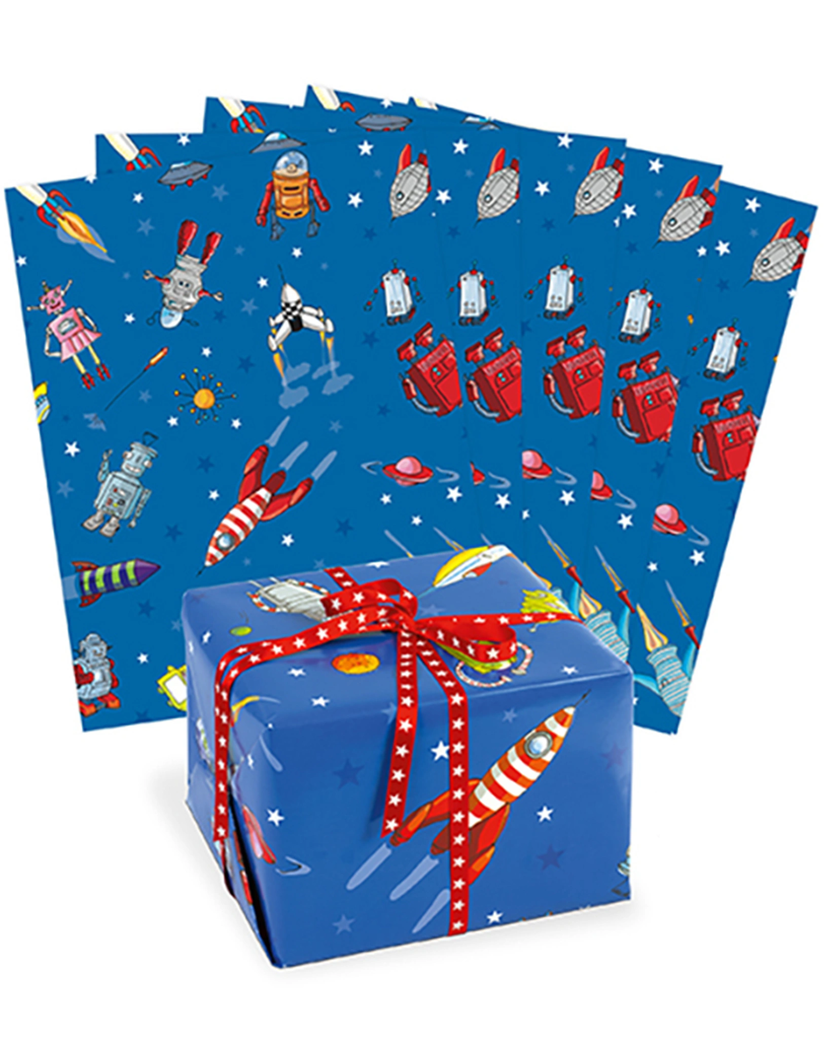 Geschenkpapier RAUMFAHRT (69x49 cm) 3er-Set in blau