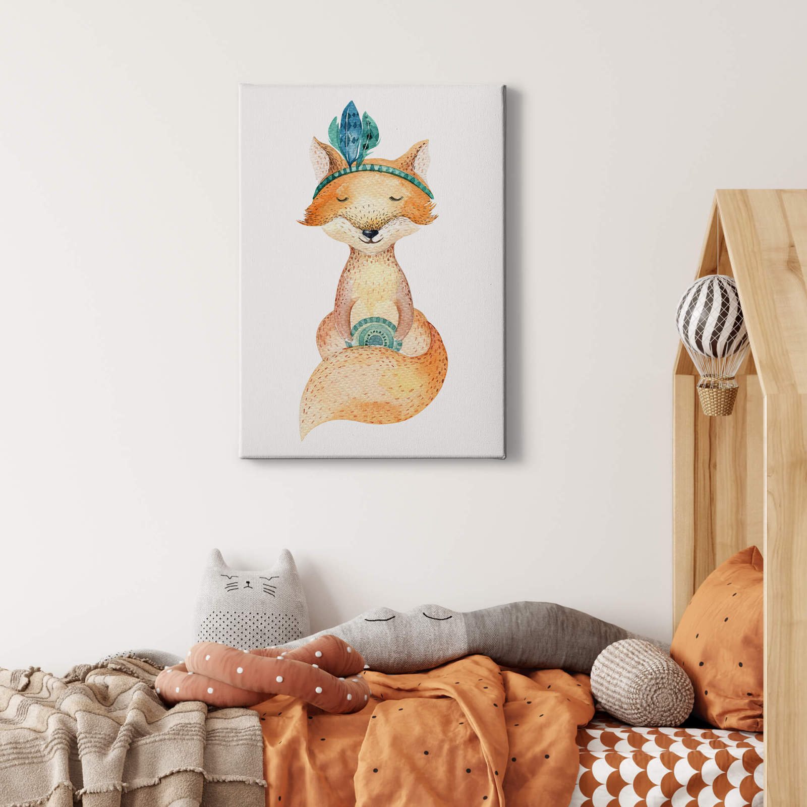 Leinwandbild GLÜCKLICHER FUCHS - braun-blau - 50x70 cm