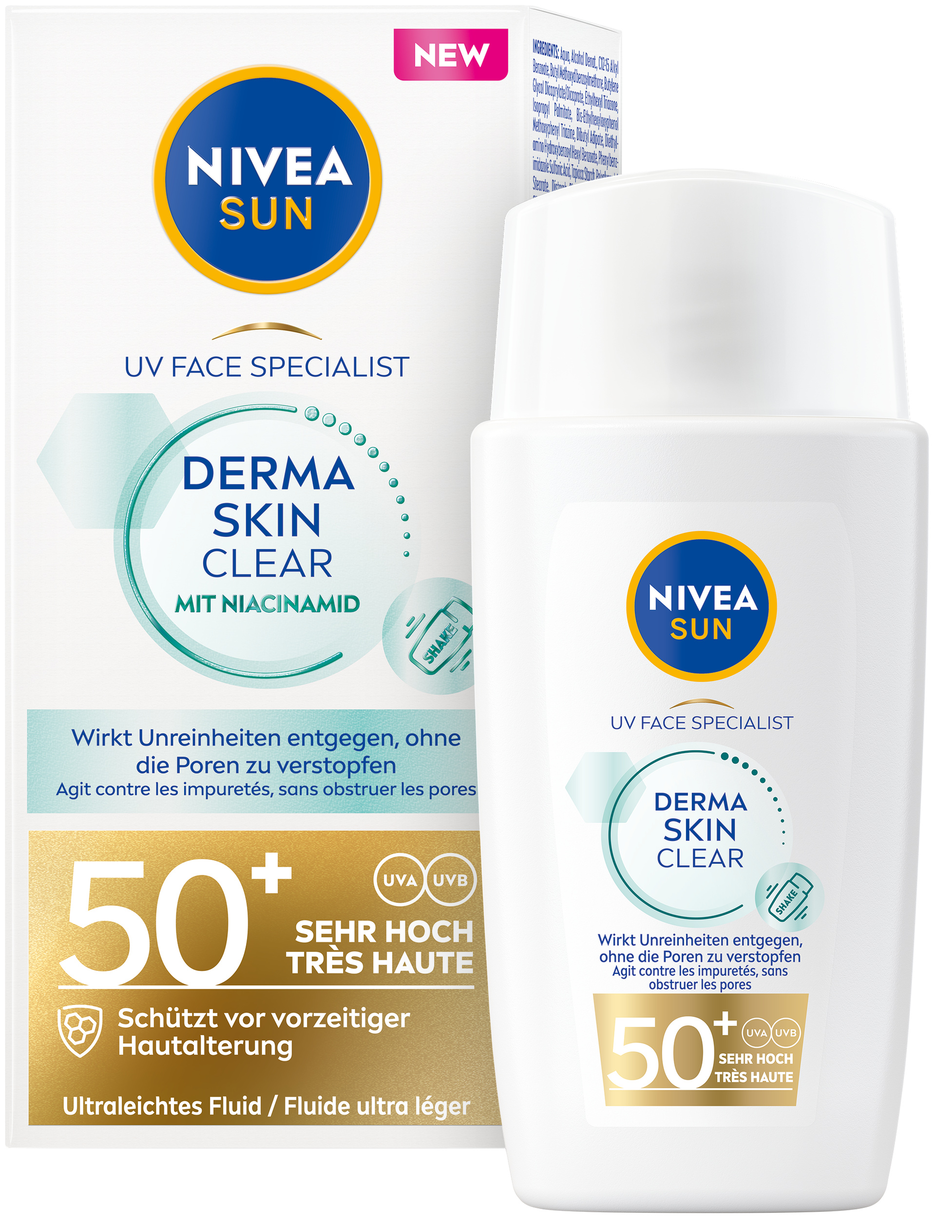 Nivea SUN UV Face Derma Skin Clear<br>40 ml, Flasche, LSF50+