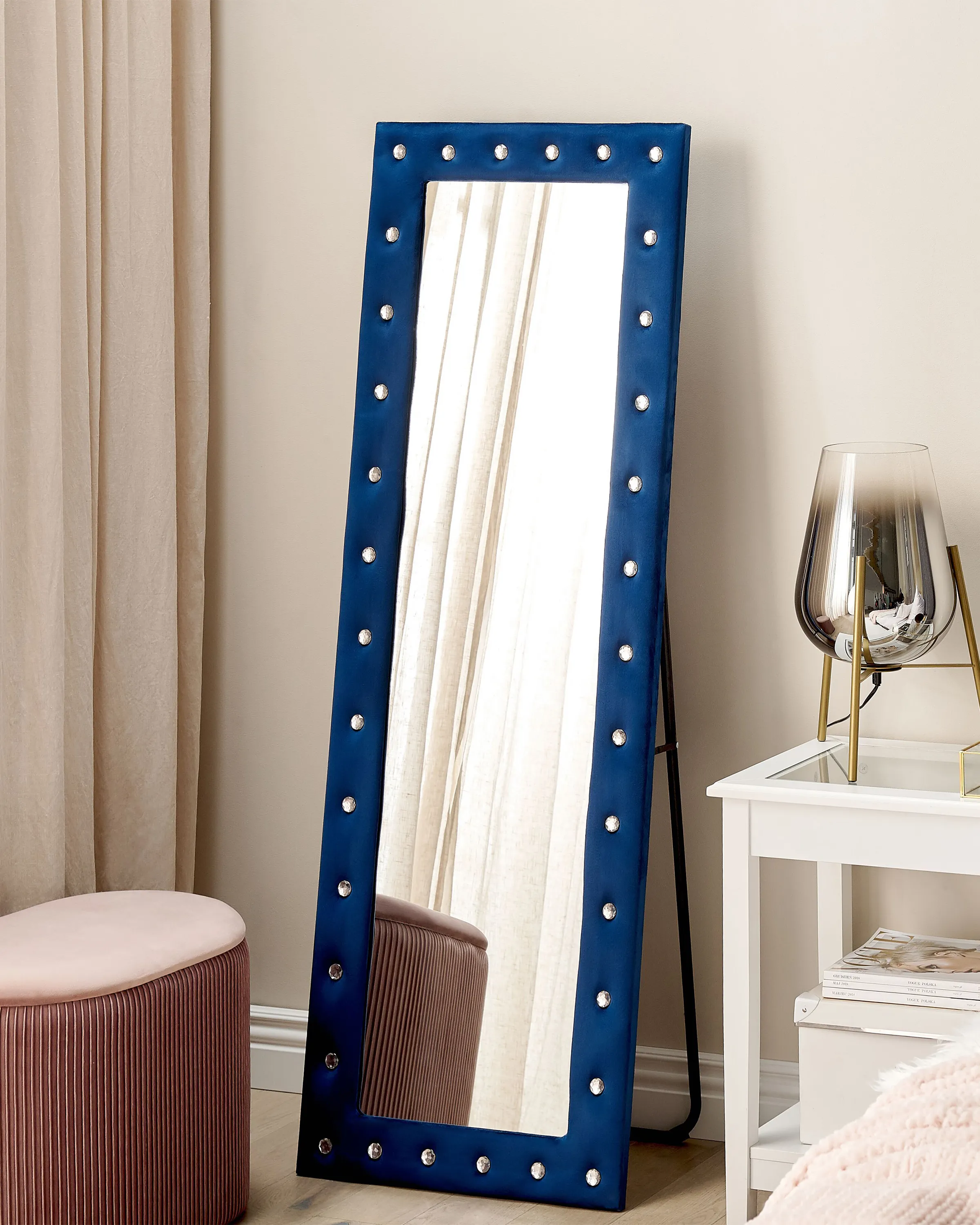 Staande spiegel ANSOUIS 150 cm Fluweel Marineblauw