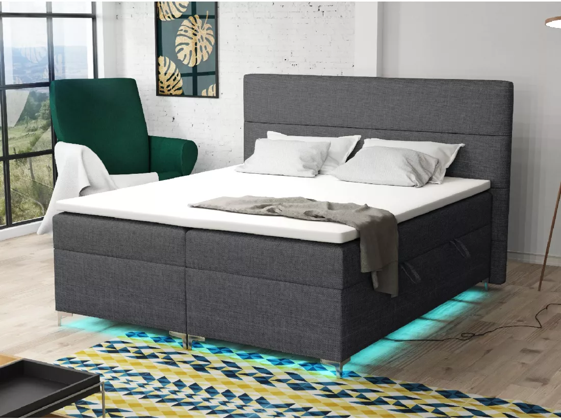 Lit boxspring avec surmatelas Verdalen LED, 180x200 cm, Orinoco 96 (Gris foncé)