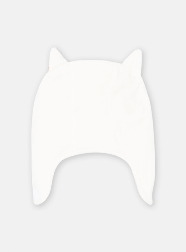 Chapka écru motif chat pour bébé fille