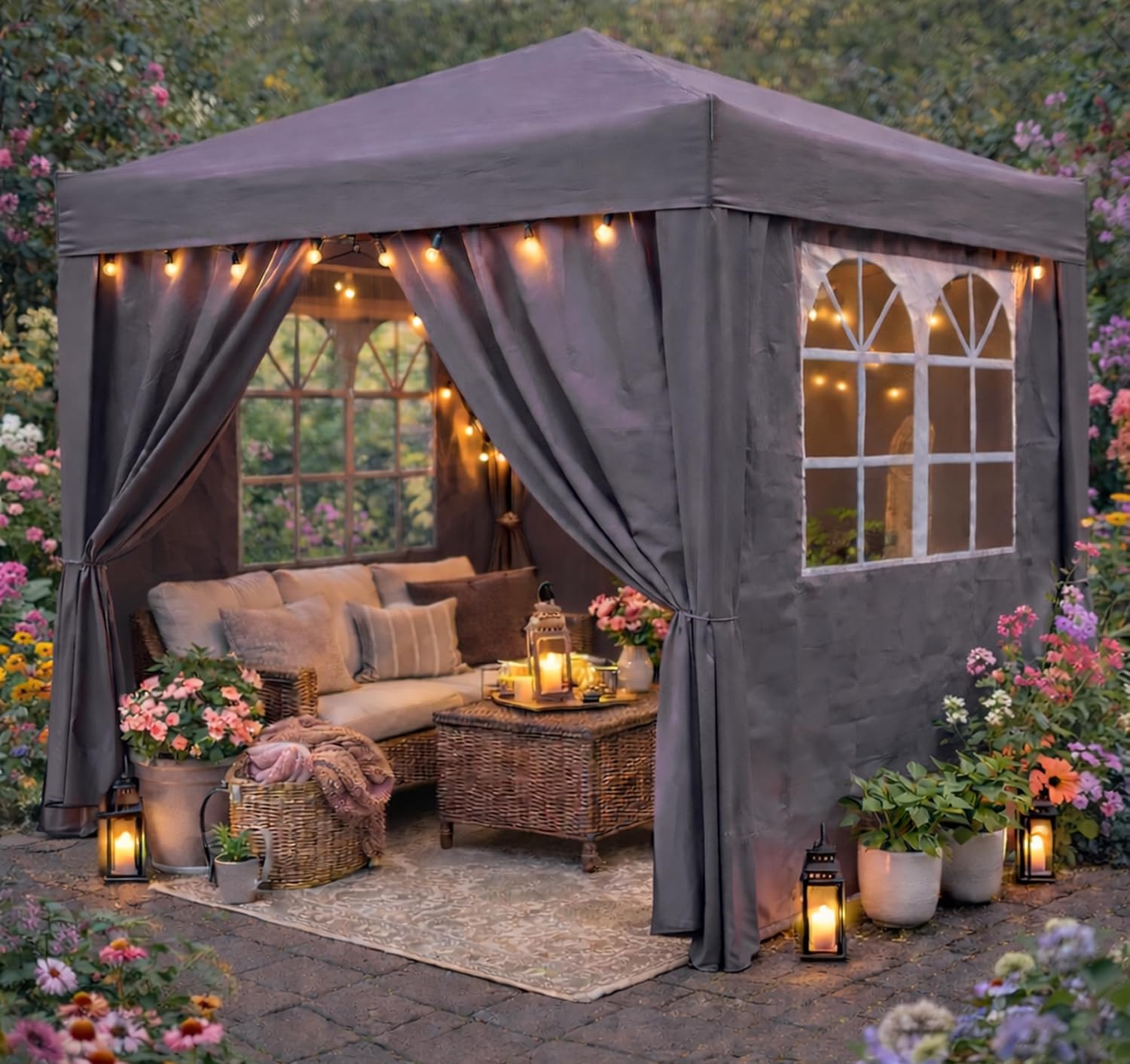 QUICK STAR Pop-Up-Pavillon 2,5 x 2,5 m Smoky Grau mit 4 Easy-Klett Seitenwänden mit 2 Reißverschlüssen.