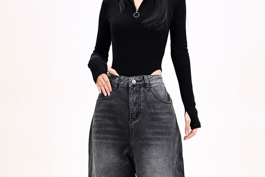 Moon City - High Waist Washed Wide Leg Jeans