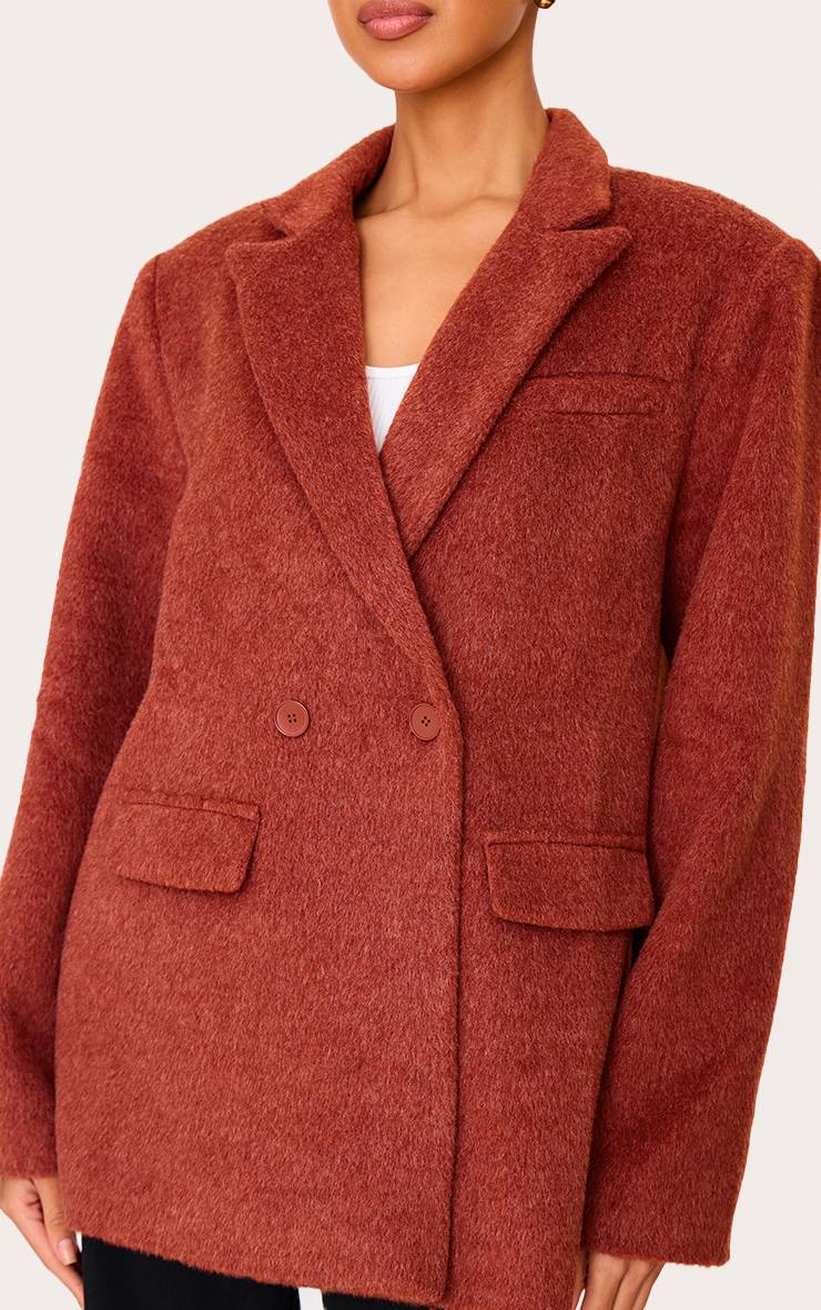 Orange Brûlé Blazer Oversize Effet Laine Texturé