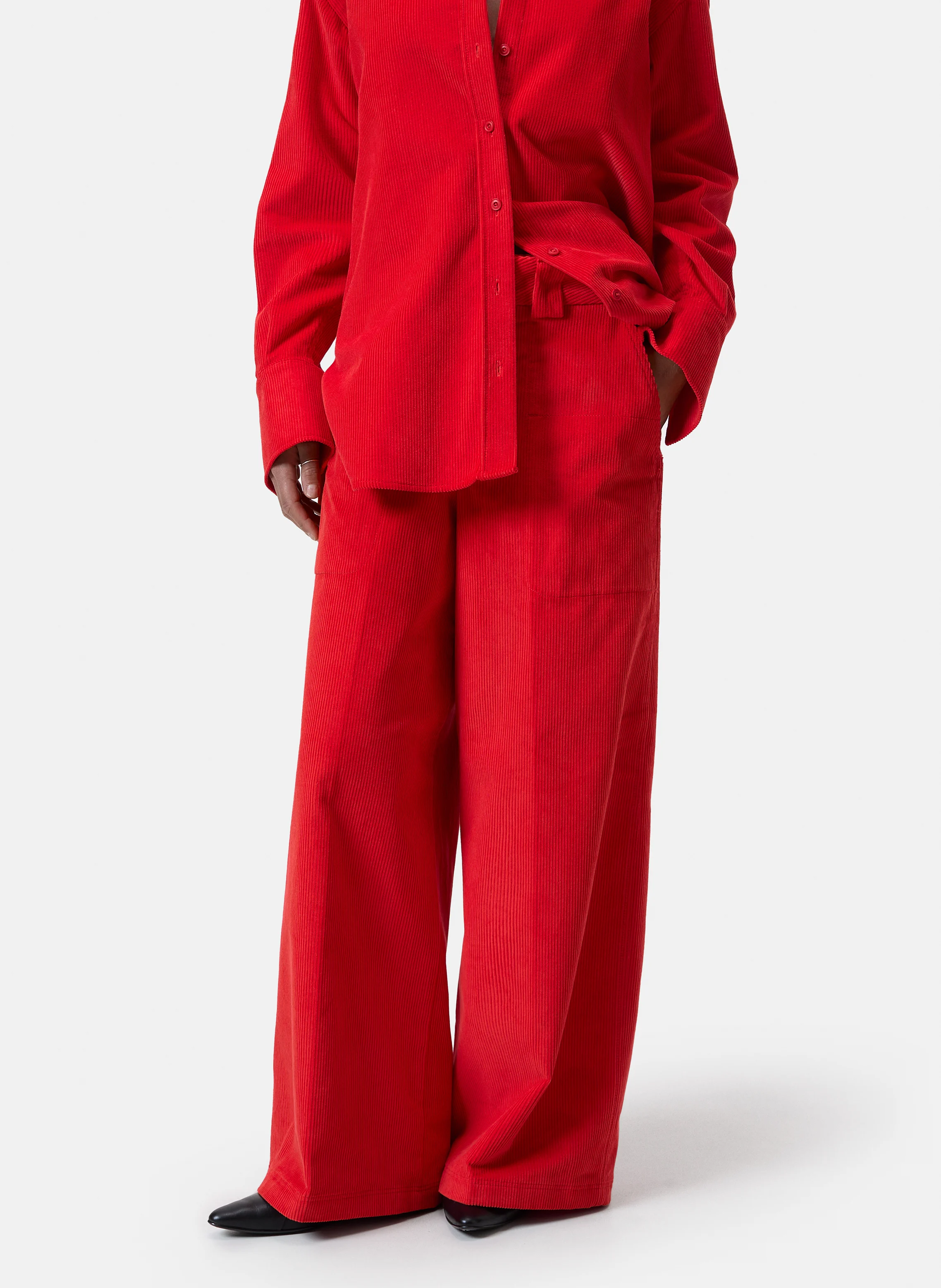 WYSTAN - Pantalon large en velours côtelé de coton | Rouge
