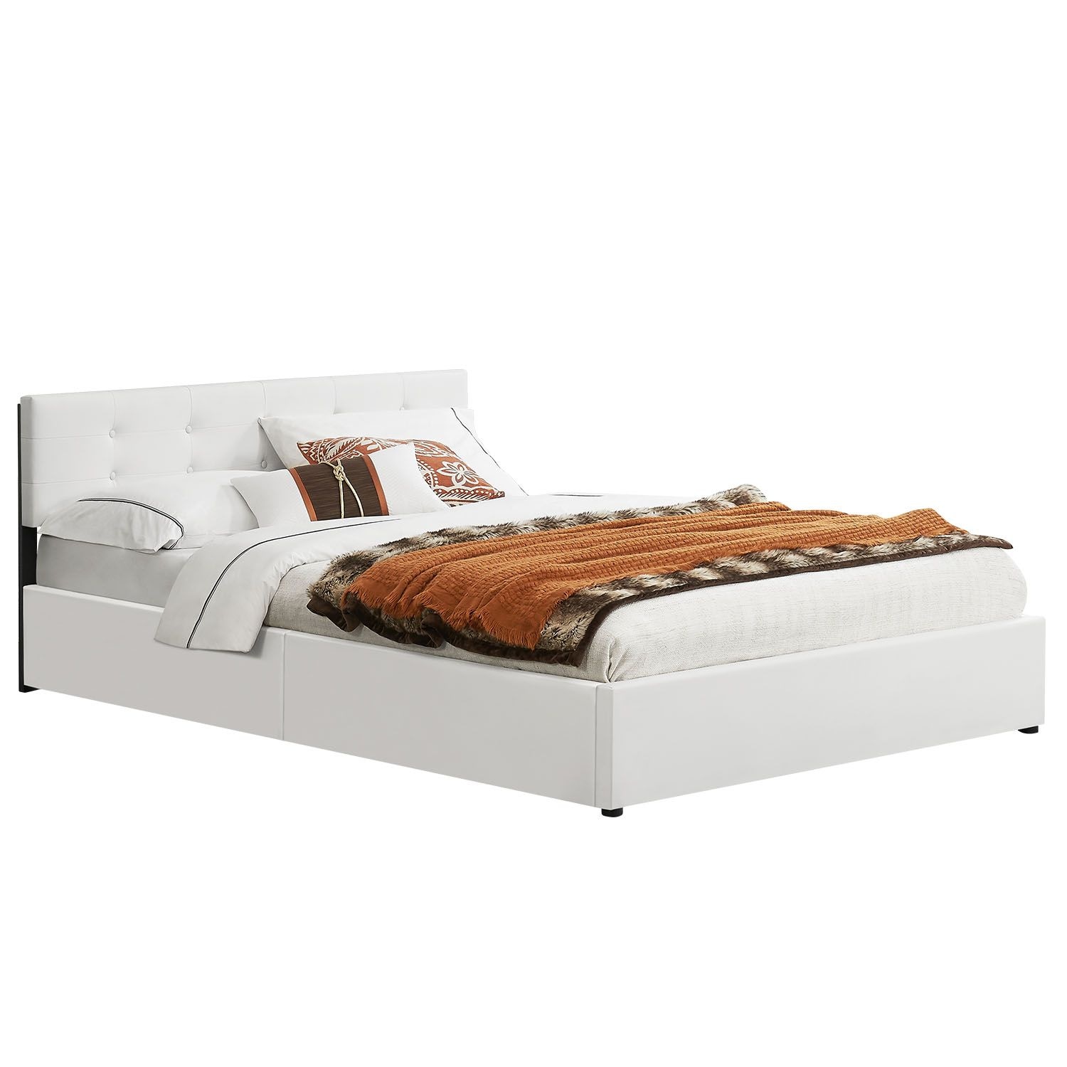 Juskys Polsterbett Marbella 140x200 cm weiß mit Bettkasten & Lattenrost – Bett mit Holzgestell