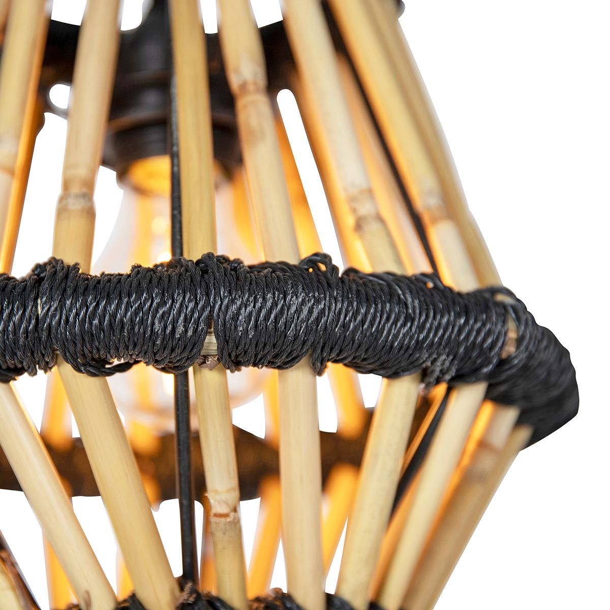 Oosterse hanglamp bamboe met zwart rond 3-lichts - Evalin