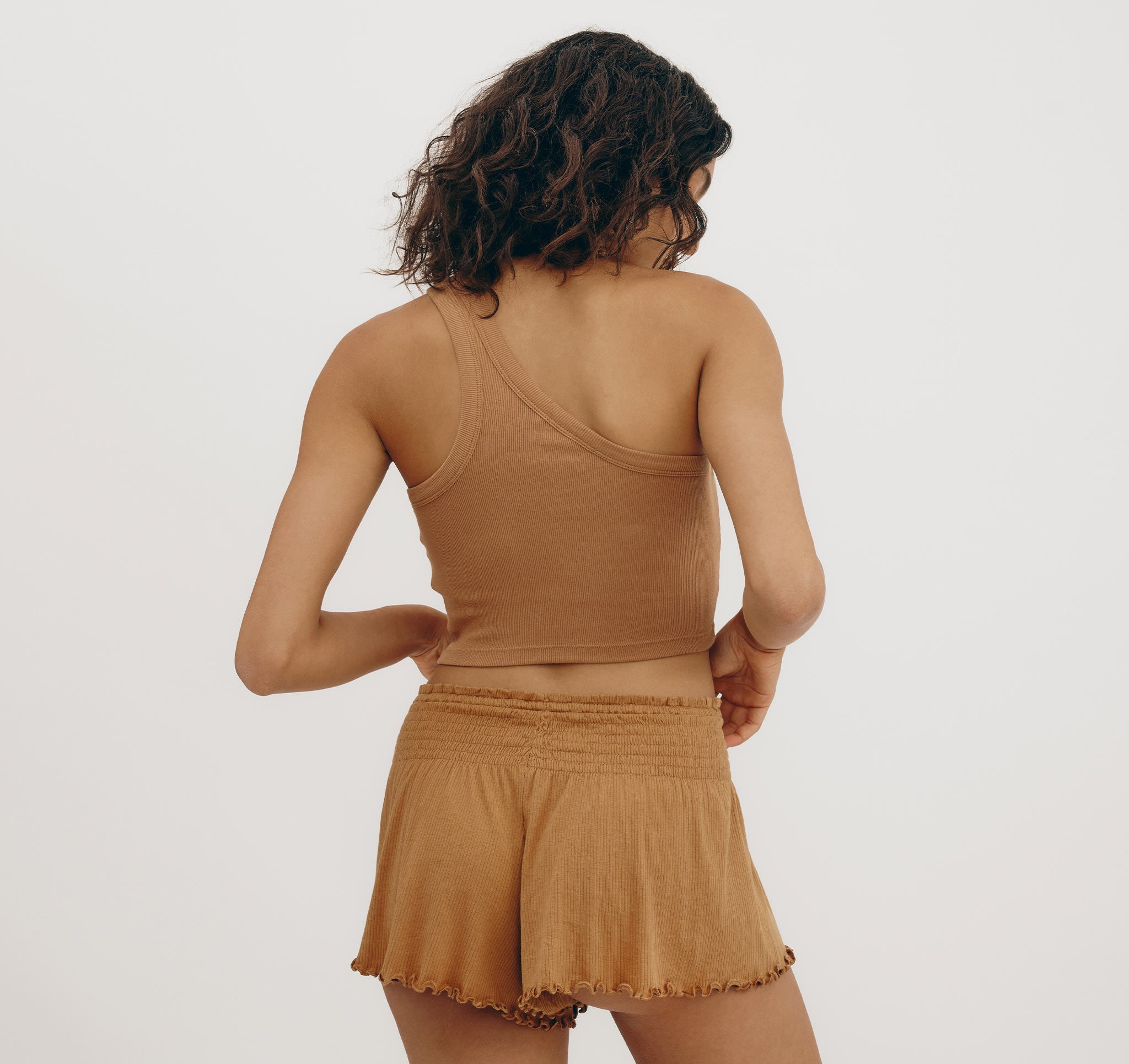 ORGANIC COTTON<br>Core Rib One Shoulder Crop Top