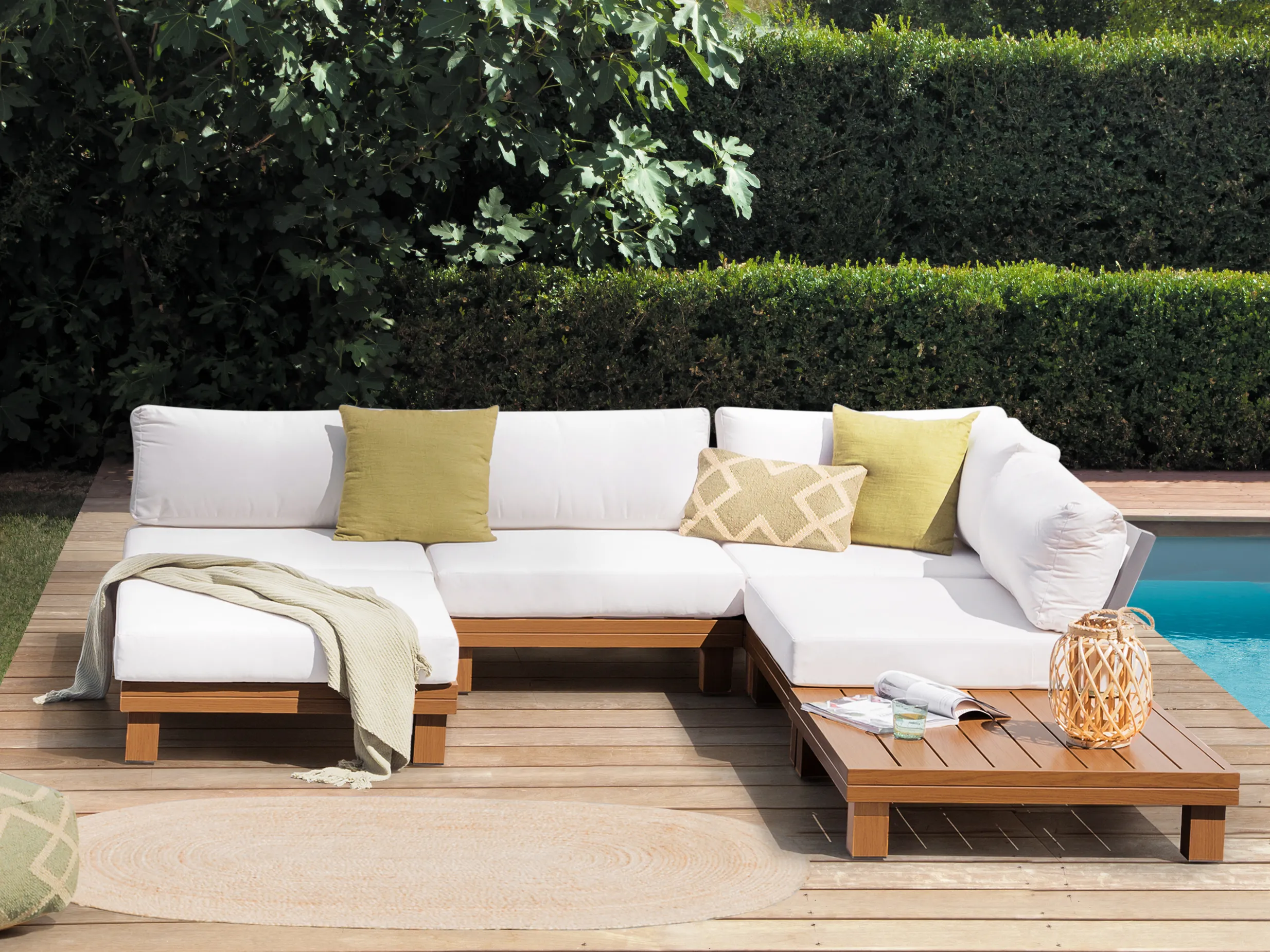 Tuin hoekloungeset met tafel 5-zits SANZA linkszijdig modulair Metaal Wit