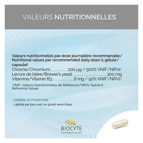 Biocyte Cr Chrome Normal Blood Sugar (Cromo, Levedura de Cerveja e Niacina) - 60 Cápsulas