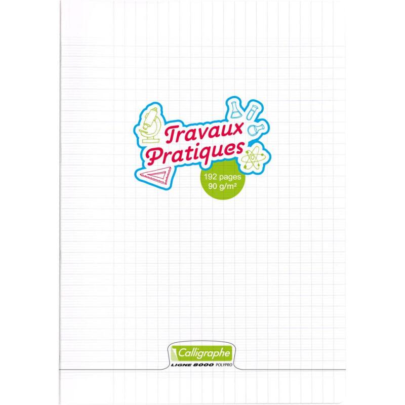 Cahier Travaux Pratiques piqué 8000 POLYPRO A4 192 pages grands carreaux + uni 90 g - Incolore