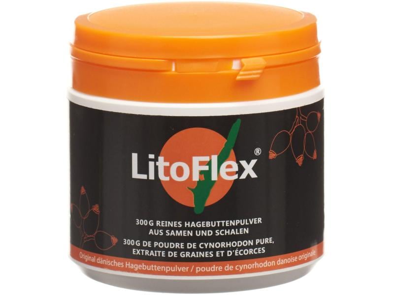 LitoFlex Reines Hagenbuttenpulver 300 g Vegane Nahrungsergänzung, original dänisches Hagenbuttenpulver