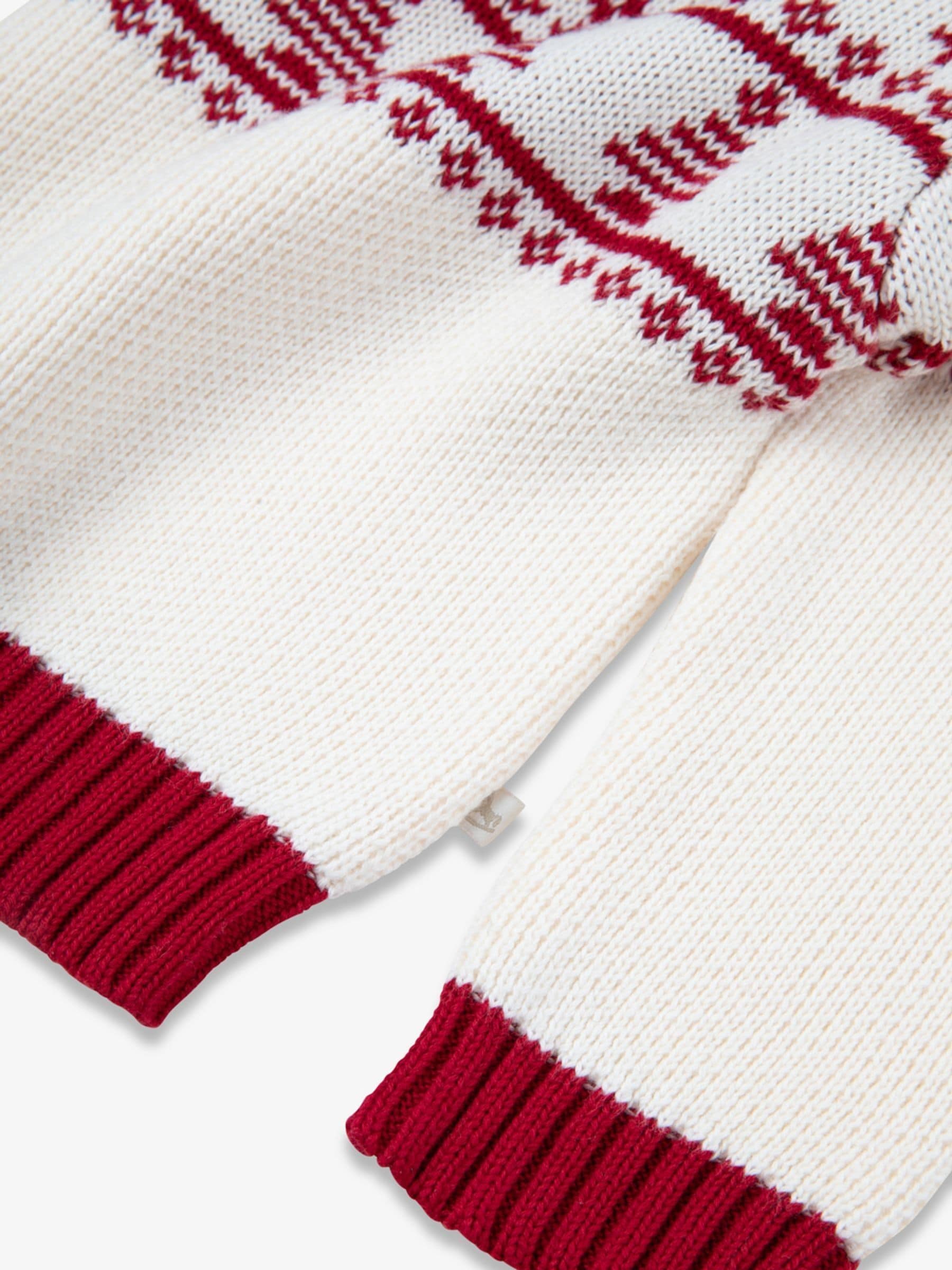 The Little Tailor - Crèmekleurige kersttrui van katoen met half fairisle voor baby's