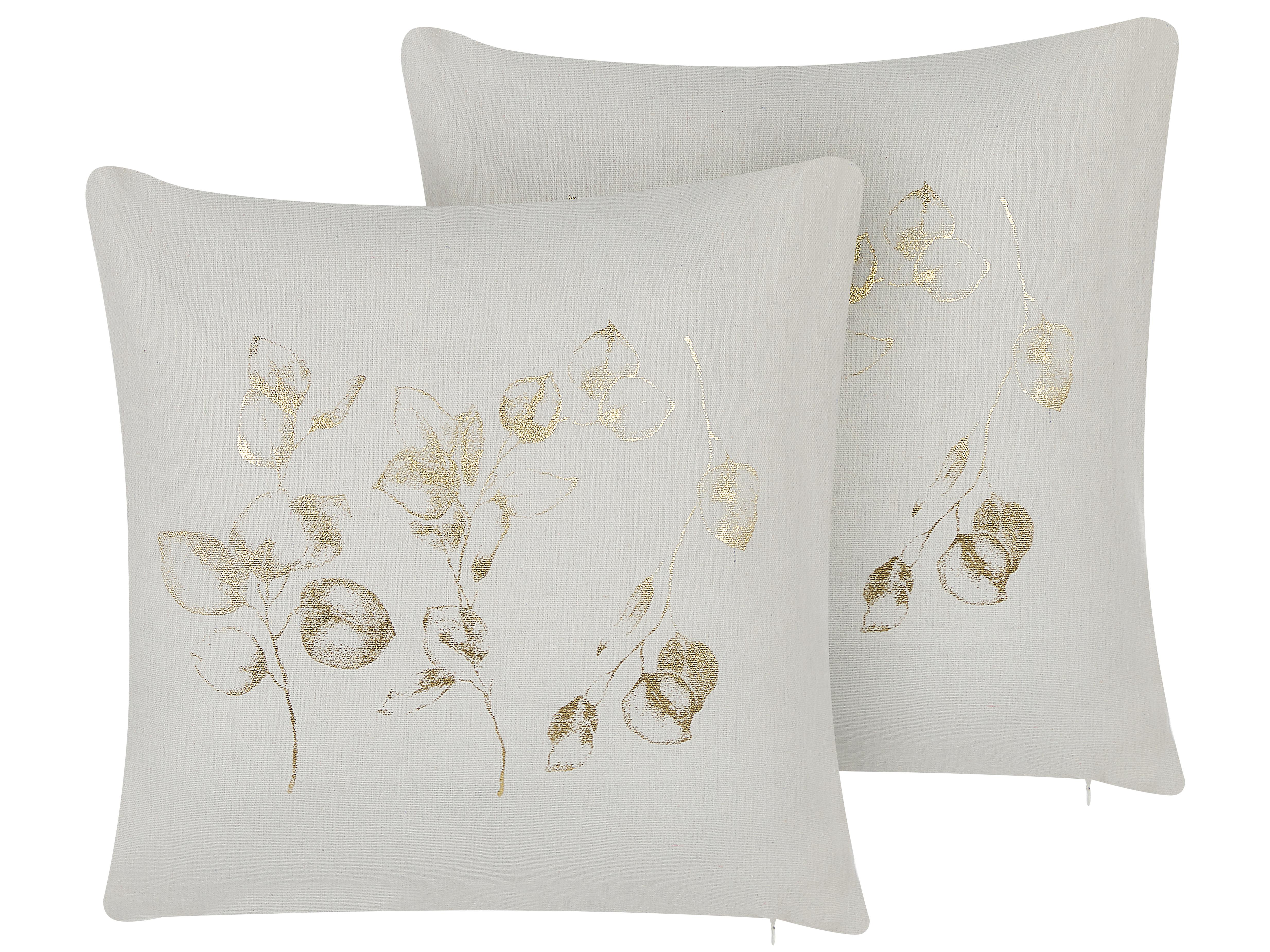 Set van 2 sierkussens GOMPHRENA 45 x 45 cm Lichtbeige bladpatroon