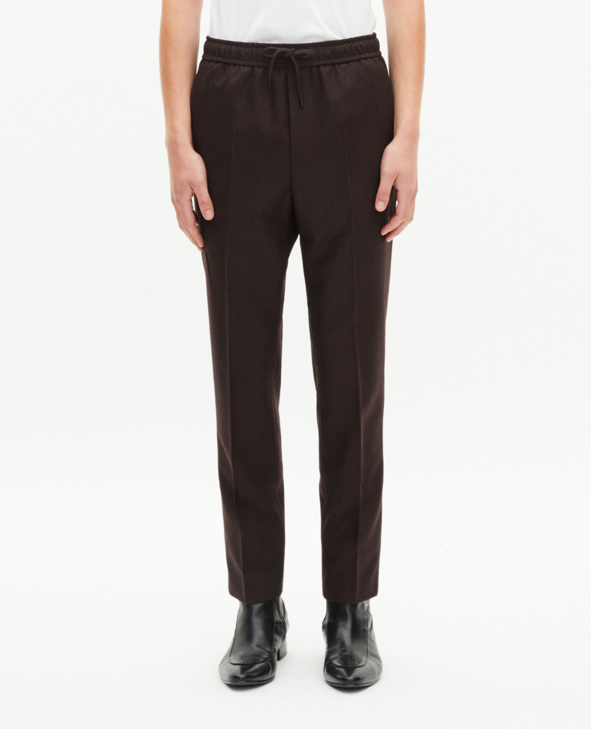 Pantalon droit en laine marron