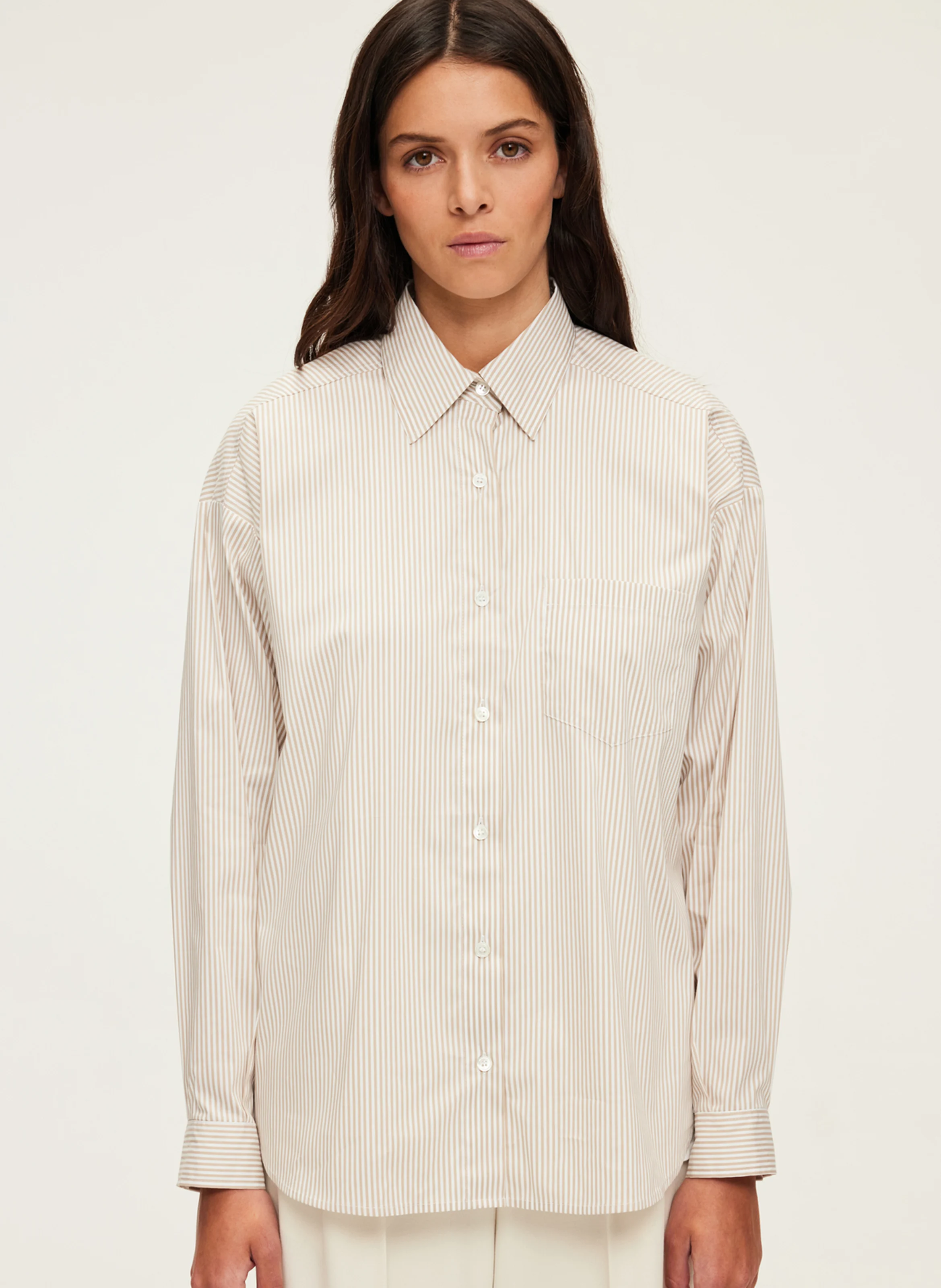 BELMARIE - Chemise droite col classique en coton mélangé | Marron