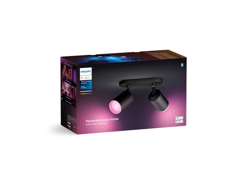Philips Hue White & Color Ambiance Fugato 2er-Spot Schwarz 2er-Spot mit Weisstönen und mehr als 16 Millionen Farben