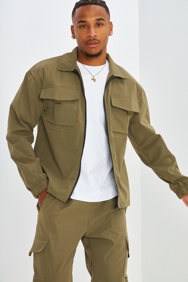 Ensemble 2 pièces veste + jogging cargo kaki