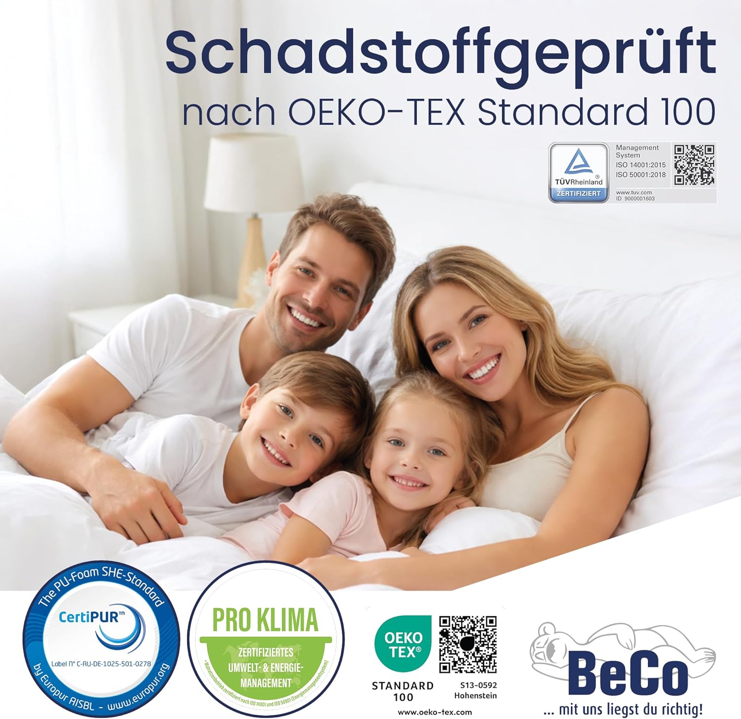 BeCo Feel Like Latex Taschenfederkernmatratze 180x200 cm mit 24 cm Höhe - 7-Zonen Matratze - PUR Like Latex Auflage - Like Latexmatratze mittelfest - Made in Germany