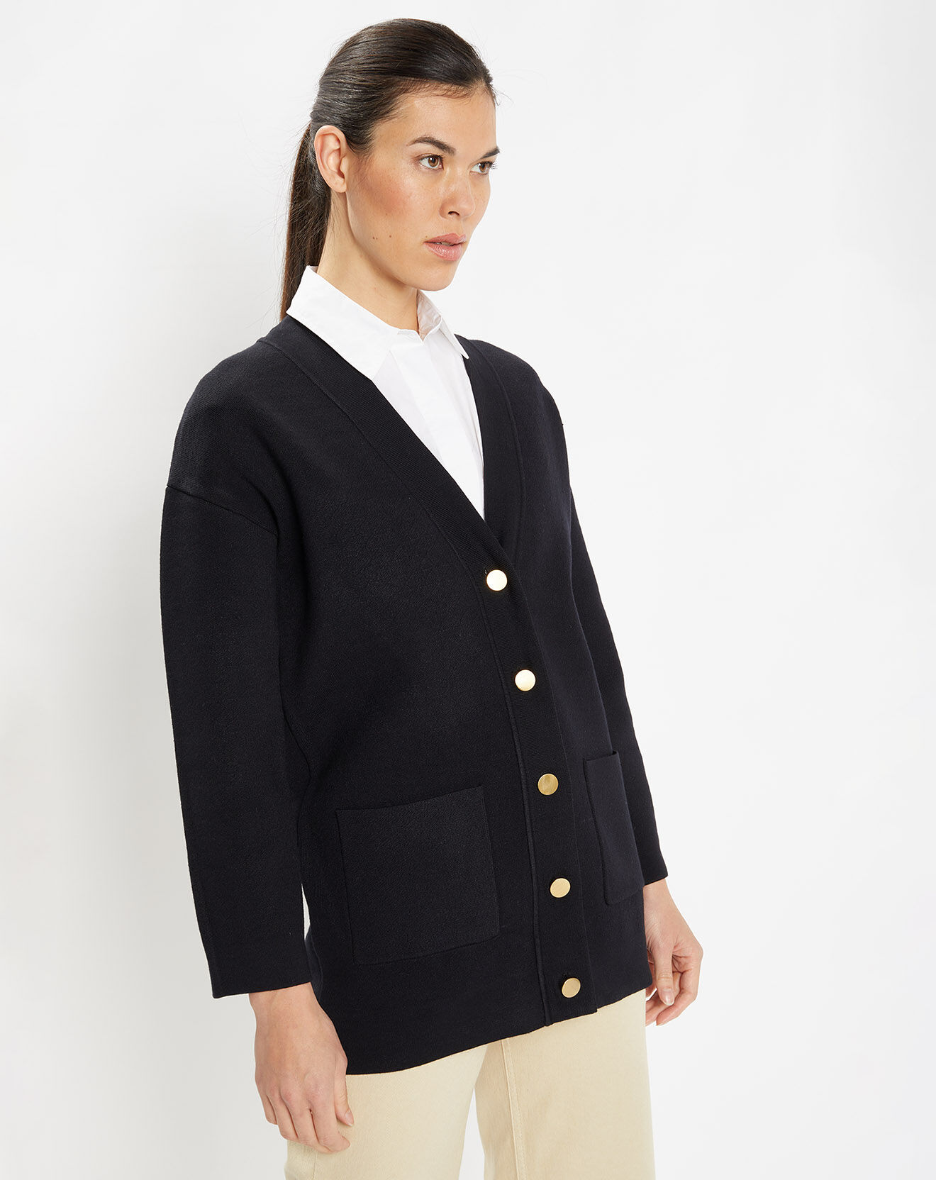 Galeries Lafayette Gilet ample Miso en Maille milano noir